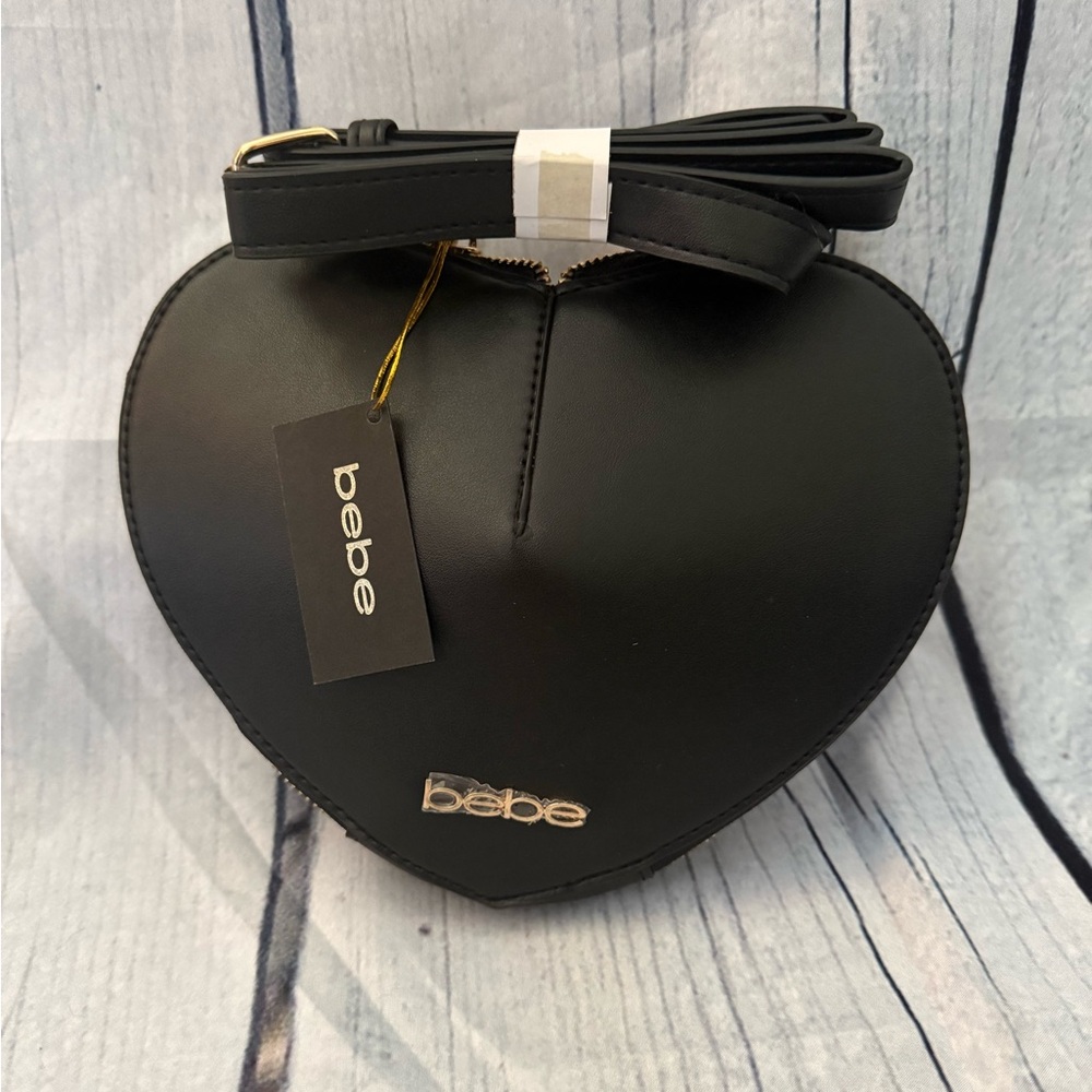 Bebe Black Crossbody Heart Bag with Bow